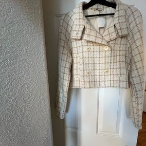 Elegant Cream and Brown Tweed Blazer